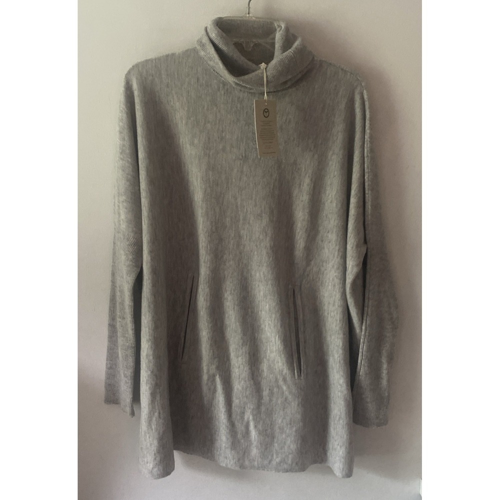 Garnet Hill Turtleneck Sweater Women's Sz M Wool Cashmere Blend Tunic Pockets
